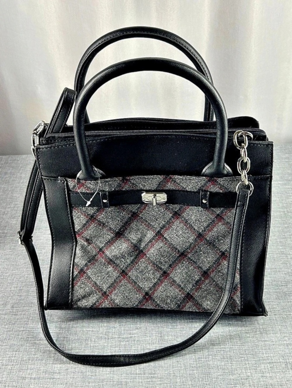 Plaid Satchel in Black & Gray Like New